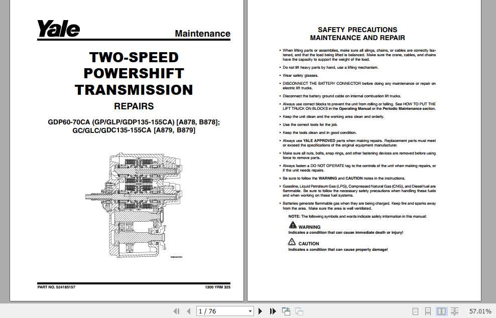 Yale Class 5 Internal Combustion Engine Trucks A878 GDP CA Service Manual 2