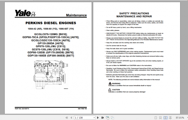Yale Class 5 Internal Combustion Engine Trucks A878 GDP CA Service Manual 5