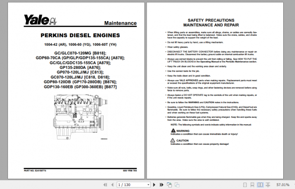 Yale Class 5 Internal Combustion Engine Trucks A878 GDP60 70CA Europe Service Manual 1