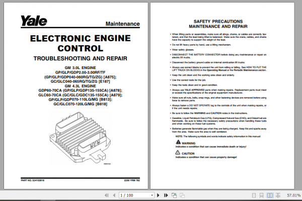 Yale Class 5 Internal Combustion Engine Trucks A878 GDP60 70CA Europe Service Manual 2