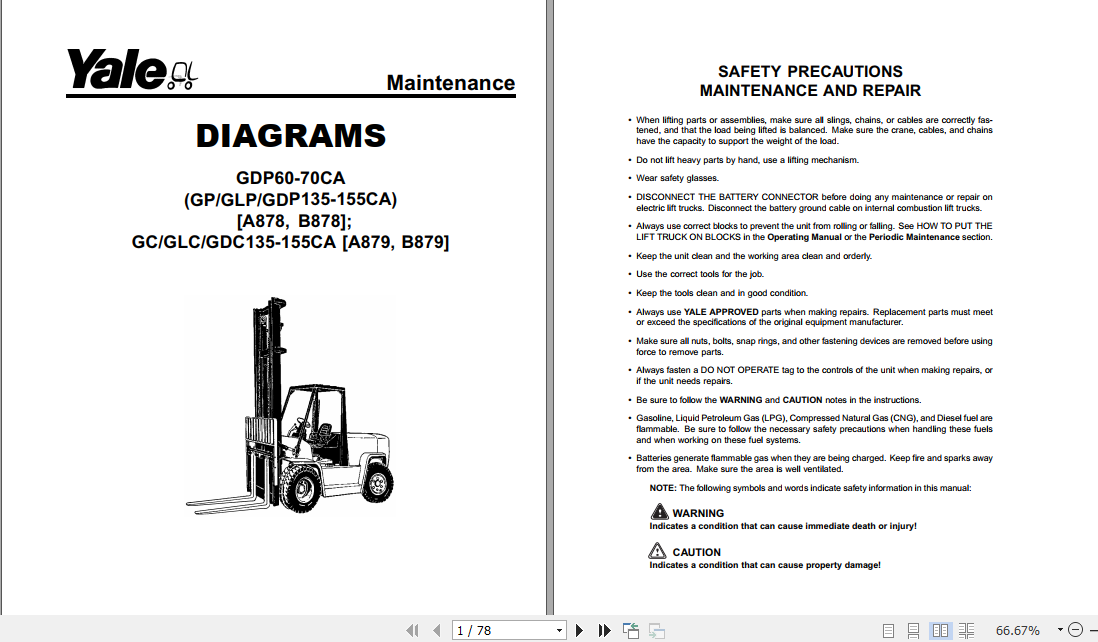 Yale Class 5 Internal Combustion Engine Trucks A878 GPGDPGLP135 155CA Service Manual 1
