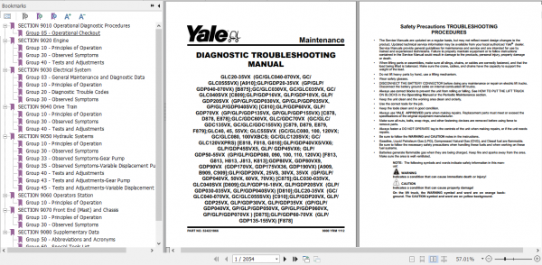 Yale Class 5 Internal Combustion Engine Trucks A909 GDPGLP170VX GDPGLP190VX GDPGLP175VX36 Service Manual 1
