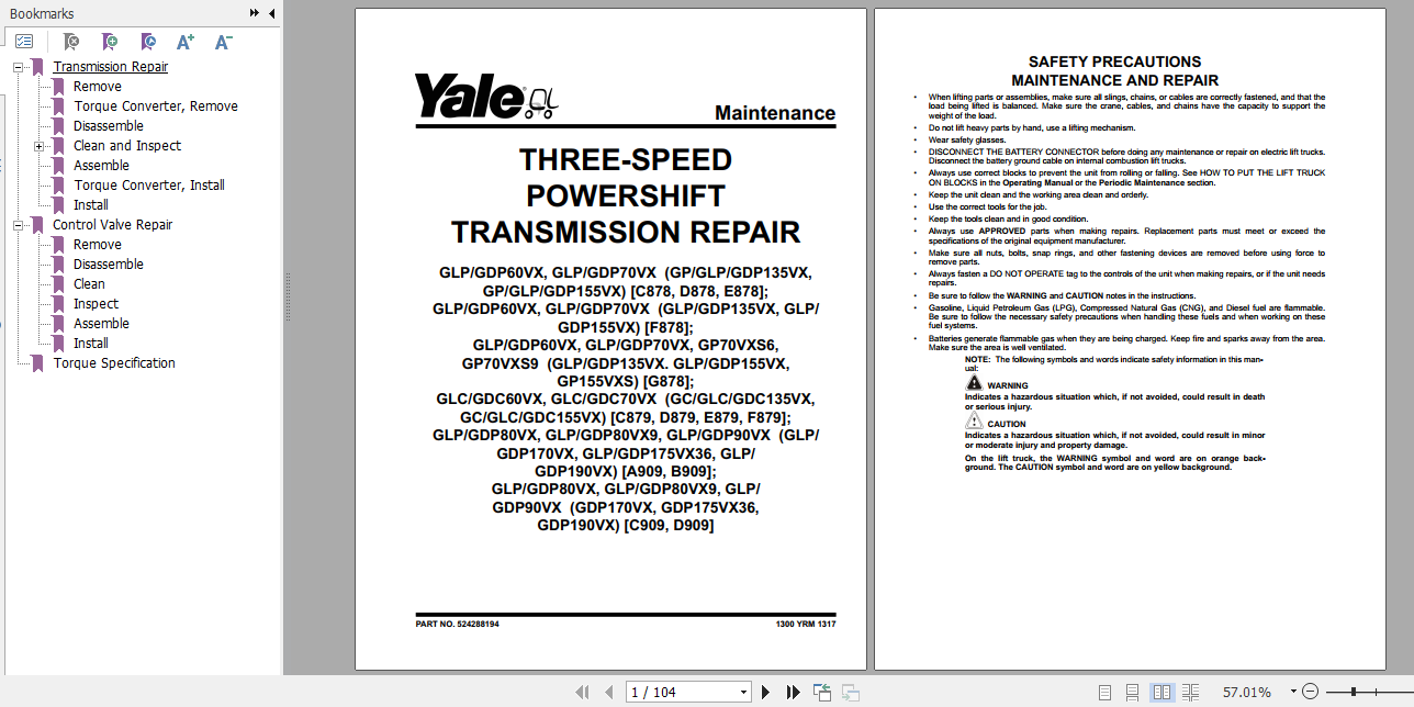 Yale Class 5 Internal Combustion Engine Trucks A909 GDPGLP170VX GDPGLP190VX GDPGLP175VX36 Service Manual 2