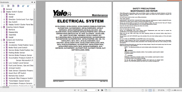 Yale Class 5 Internal Combustion Engine Trucks A909 GDPGLP80 90VX GDPGLP80VX9 Europe Service Manual 1