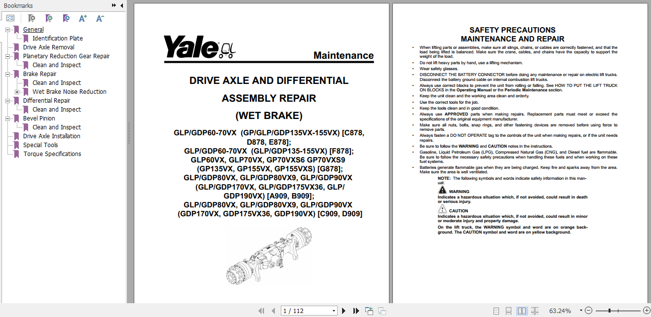 Yale Class 5 Internal Combustion Engine Trucks A909 GDPGLP80 90VX GDPGLP80VX9 Europe Service Manual 2