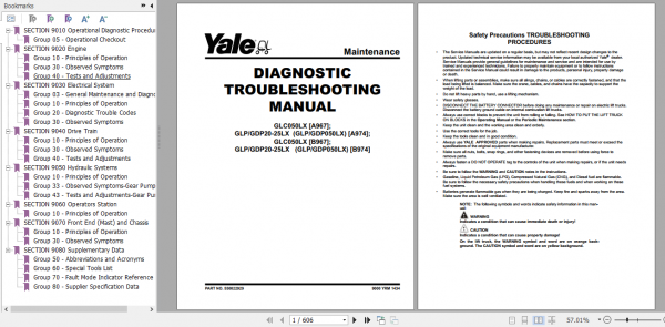 Yale Class 5 Internal Combustion Engine Trucks A974 GLP050LX GDP50LX Service Manual 1