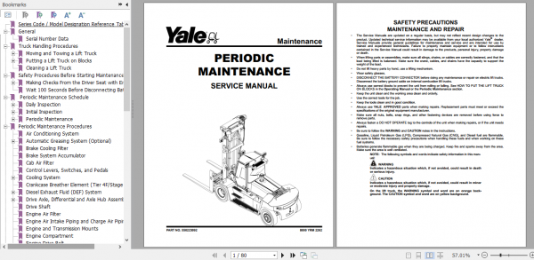 Yale Class 5 Internal Combustion Engine Trucks B674 GDP360EF36 GDP360EF48 Service Manual 1