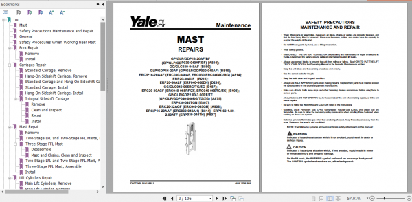 Yale Class 5 Internal Combustion Engine Trucks B810 GDP030 040AF Service Manual 1