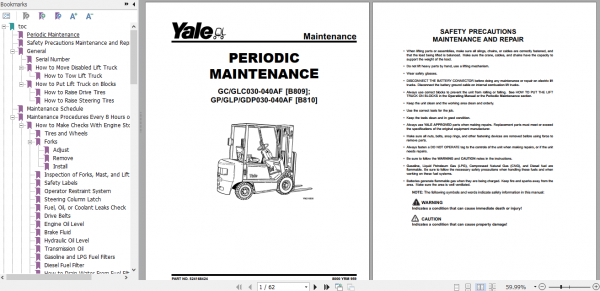 Yale Class 5 Internal Combustion Engine Trucks B810 GDP030 040AF Service Manual 3