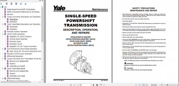 Yale Class 5 Internal Combustion Engine Trucks B810 GDP030 040AF Service Manual 5