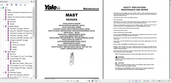 Yale Class 5 Internal Combustion Engine Trucks B810 GDPGLP16 20AF Europe Service Manual 1