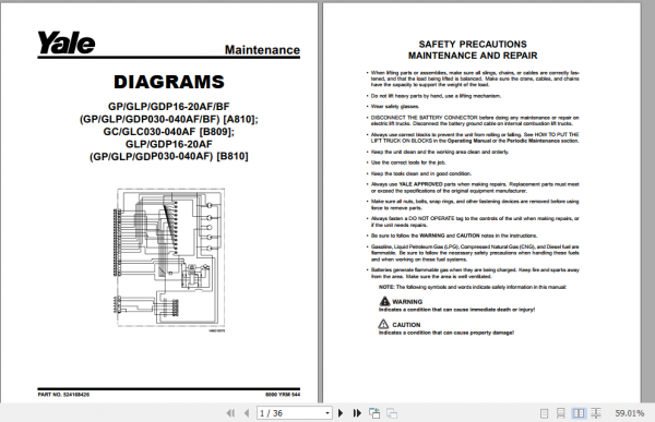 Yale Class 5 Internal Combustion Engine Trucks B810 GPGLP030 040AF Service Manual 1