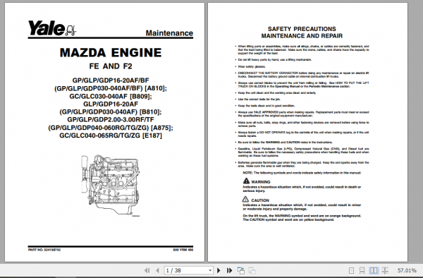 Yale Class 5 Internal Combustion Engine Trucks B810 GPGLP030 040AF Service Manual 2