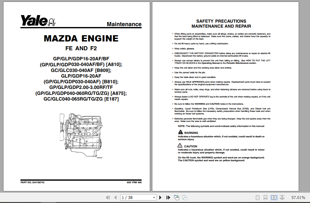 Yale Class 5 Internal Combustion Engine Trucks B810 GPGLP030 040AF Service Manual 2