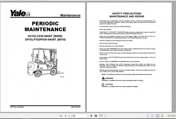 Yale Class 5 Internal Combustion Engine Trucks B810 GPGLP030 040AF Service Manual 3