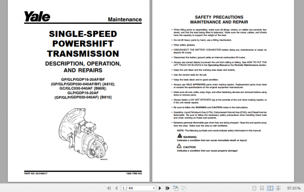 Yale Class 5 Internal Combustion Engine Trucks B810 GPGLP030 040AF Service Manual 5