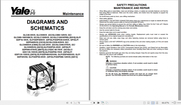 Yale Class 5 Internal Combustion Engine Trucks B875 GPGLPGDP040VX GPGLPGDP070VX Service Manual 1