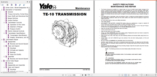 Yale Class 5 Internal Combustion Engine Trucks B876 GDP170 280DB Service Manual 1