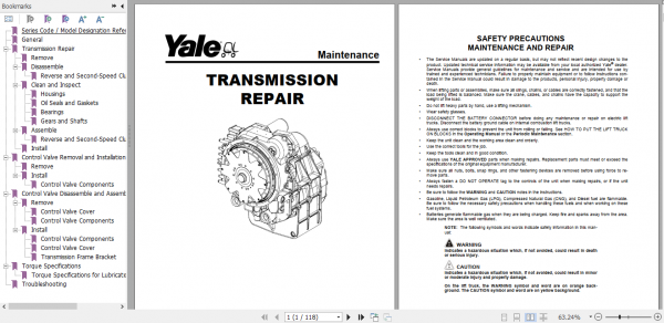 Yale Class 5 Internal Combustion Engine Trucks B876 GDP170 280DB Service Manual 2