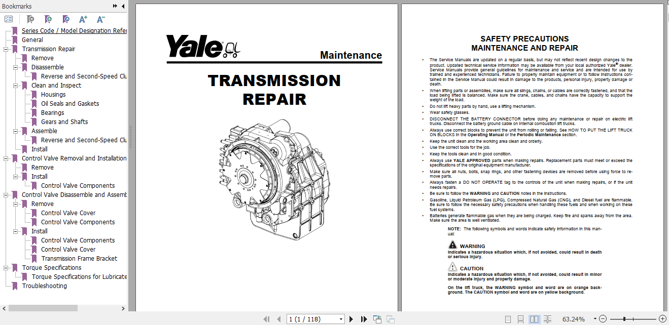 Yale Class 5 Internal Combustion Engine Trucks B876 GDP170 280DB Service Manual 2
