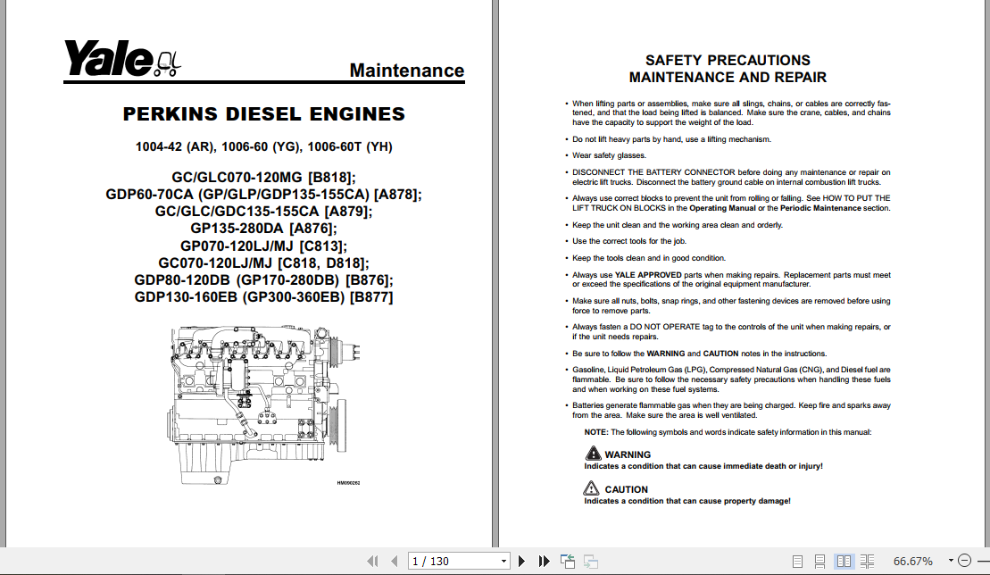 Yale Class 5 Internal Combustion Engine Trucks B876 GDP80 120DB Europe Service Manual 2