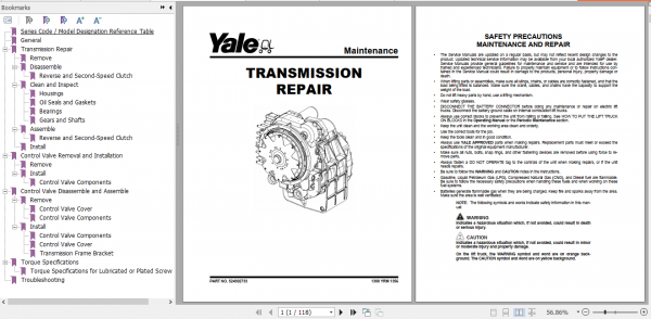 Yale Class 5 Internal Combustion Engine Trucks B876 GDP80 120DB Europe Service Manual 3