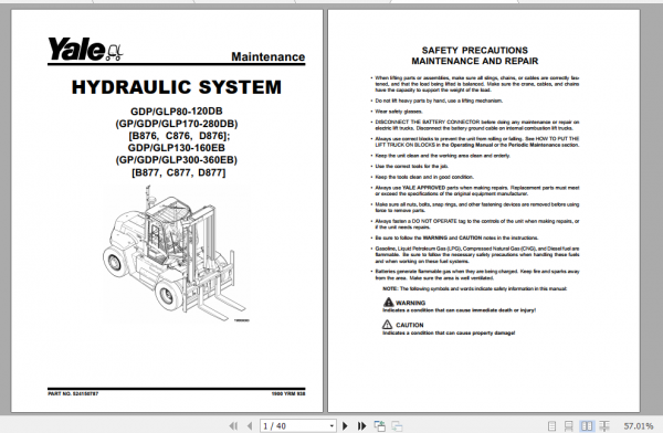 Yale Class 5 Internal Combustion Engine Trucks B876 GDP80 120DB Europe Service Manual 5