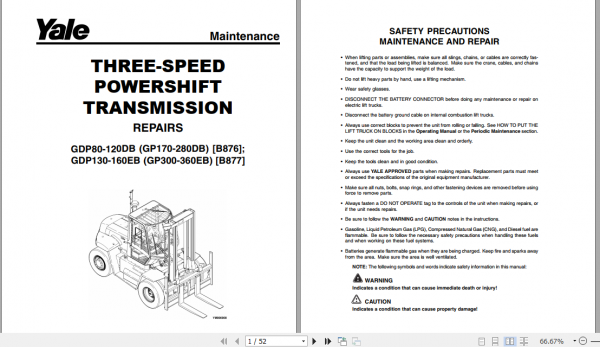 Yale Class 5 Internal Combustion Engine Trucks B877 GDP130 160EB Europe Service Manual 1