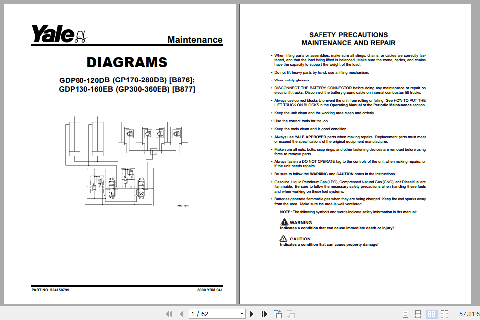 Yale Class 5 Internal Combustion Engine Trucks B877 GDP130 160EB Europe Service Manual 2
