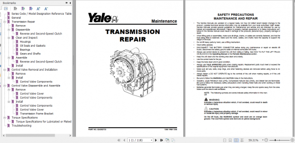Yale Class 5 Internal Combustion Engine Trucks B877 GDP300 360EB Service Manual 2