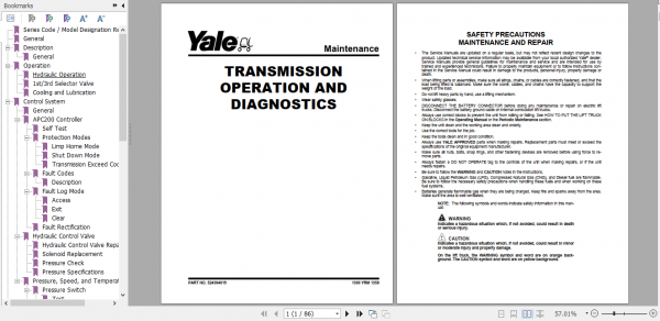Yale Class 5 Internal Combustion Engine Trucks B877 GDP300 360EB Service Manual 4