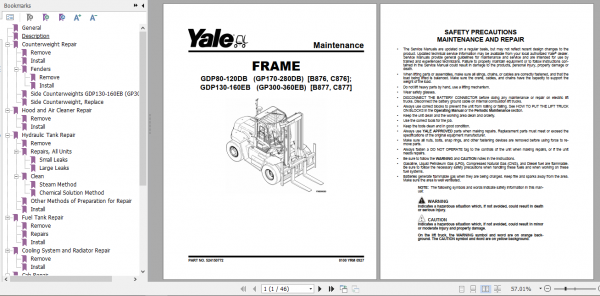 Yale Class 5 Internal Combustion Engine Trucks B877 GDP300 360EB Service Manual 5