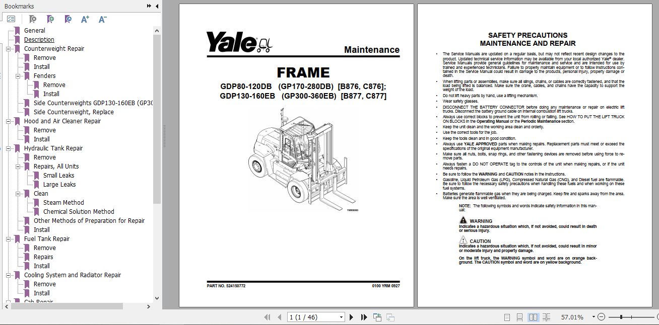 Yale Class 5 Internal Combustion Engine Trucks B877 GDP300 360EB Service Manual 5