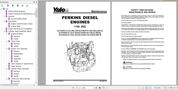 Yale Class 5 Internal Combustion Engine Trucks B878 GDPGLP60 70CA Europe Service Manual 1
