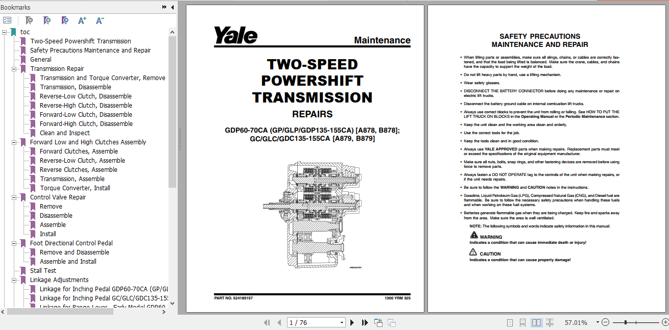 Yale Class 5 Internal Combustion Engine Trucks B878 GPGDPGLP135155CA Service Manual 2