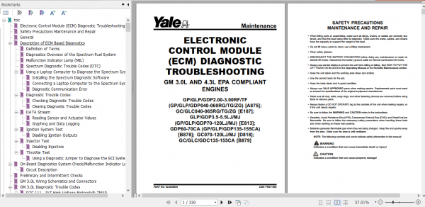 Yale Class 5 Internal Combustion Engine Trucks B878 GPGDPGLP135155CA Service Manual 3