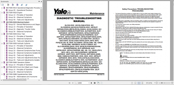 Yale Class 5 Internal Combustion Engine Trucks B909 GLPGDP170VX GLPGDP190VX Service Manual 1