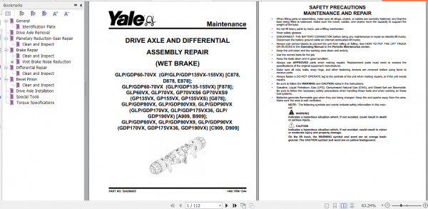 Yale Class 5 Internal Combustion Engine Trucks B909 GLPGDP170VX GLPGDP190VX Service Manual 2