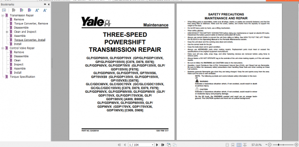 Yale Class 5 Internal Combustion Engine Trucks B909 GLPGDP170VX GLPGDP190VX Service Manual 3