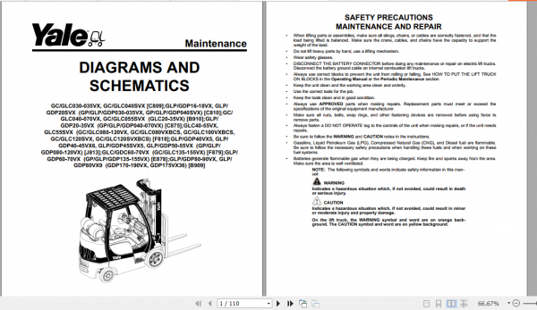 Yale Class 5 Internal Combustion Engine Trucks B909 GLPGDP80VX GLPGDP90VX Europe Service Manual 1