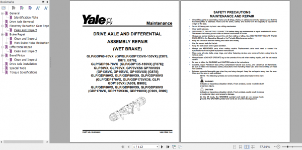Yale Class 5 Internal Combustion Engine Trucks B909 GLPGDP80VX GLPGDP90VX Europe Service Manual 2