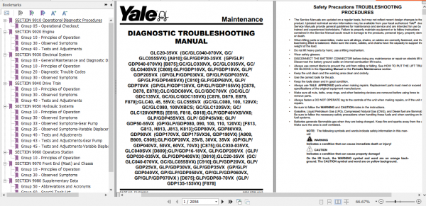 Yale Class 5 Internal Combustion Engine Trucks B909 GLPGDP80VX GLPGDP90VX Europe Service Manual 5