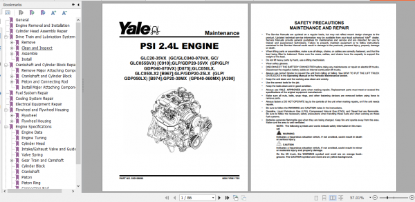 Yale Class 5 Internal Combustion Engine Trucks B974 GLP050LX GDP50LX Service Manual 3