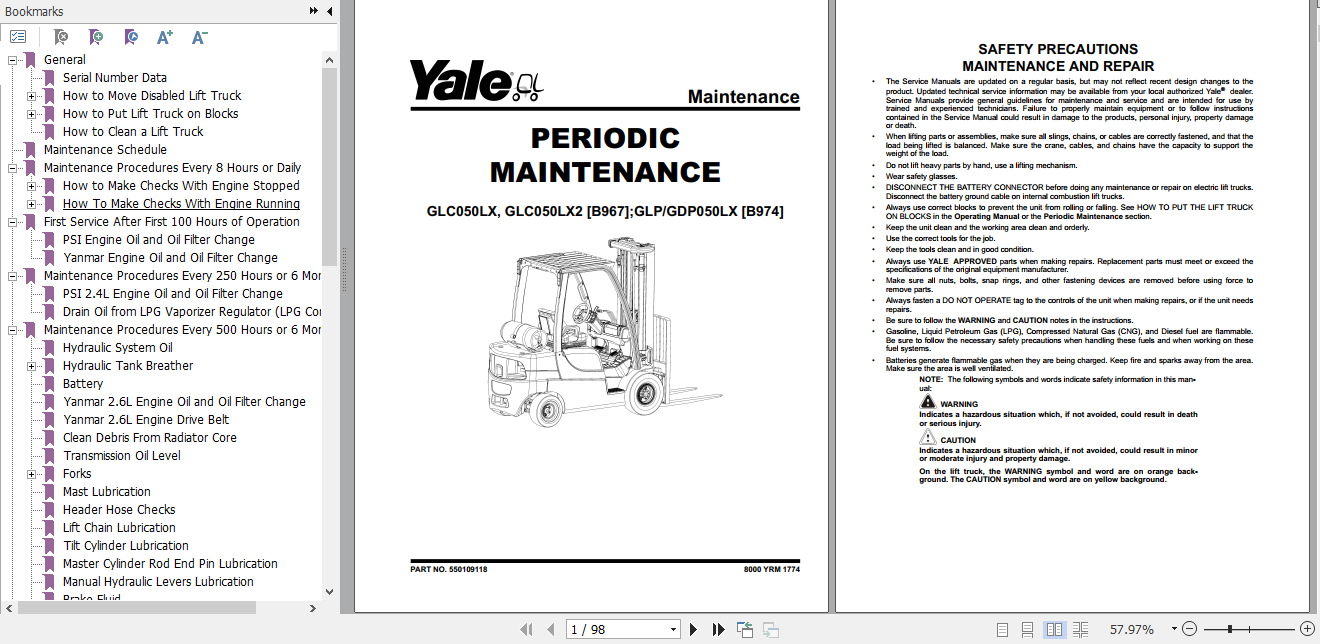 Yale Class 5 Internal Combustion Engine Trucks B974 GLP050LX GDP50LX Service Manual 5