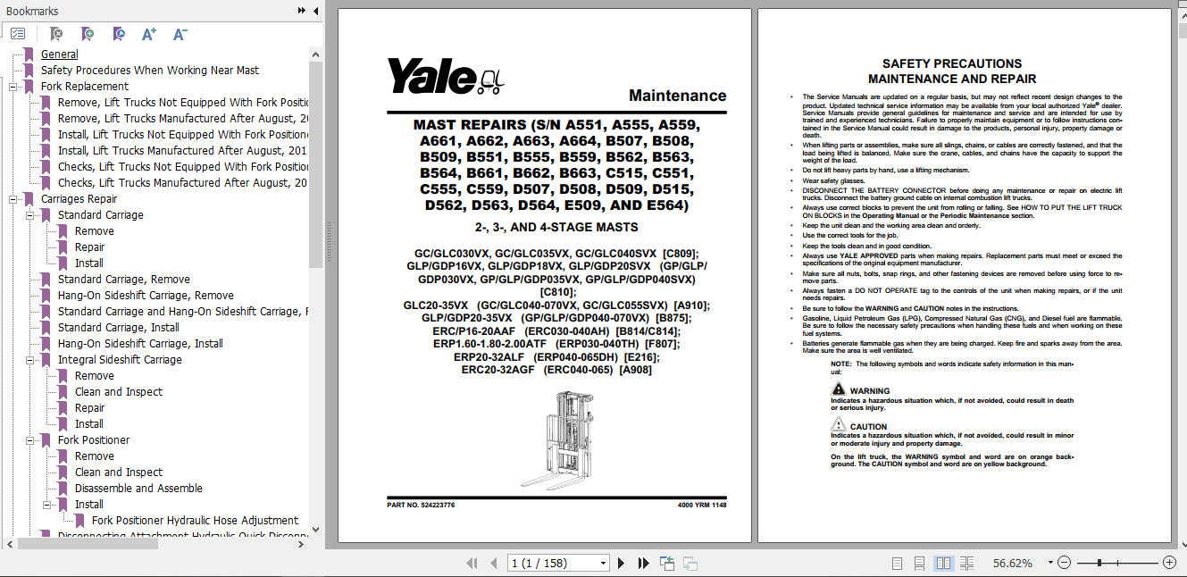 Yale Class 5 Internal Combustion Engine Trucks C810 GDPGLP16 18VX GDPGLP20SVX Europe Service Manual 1