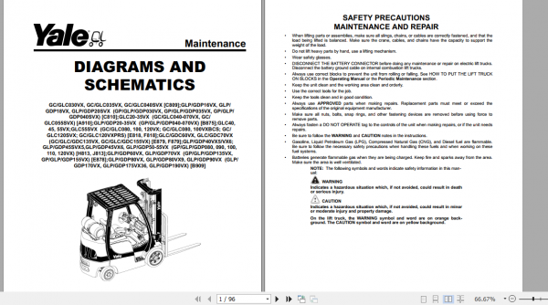 Yale Class 5 Internal Combustion Engine Trucks C810 GDPGLP16 18VX GDPGLP20SVX Europe Service Manual 2