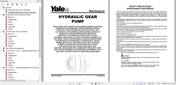Yale Class 5 Internal Combustion Engine Trucks C810 GPGDPGLP030 040VXSVX Service Manual 1