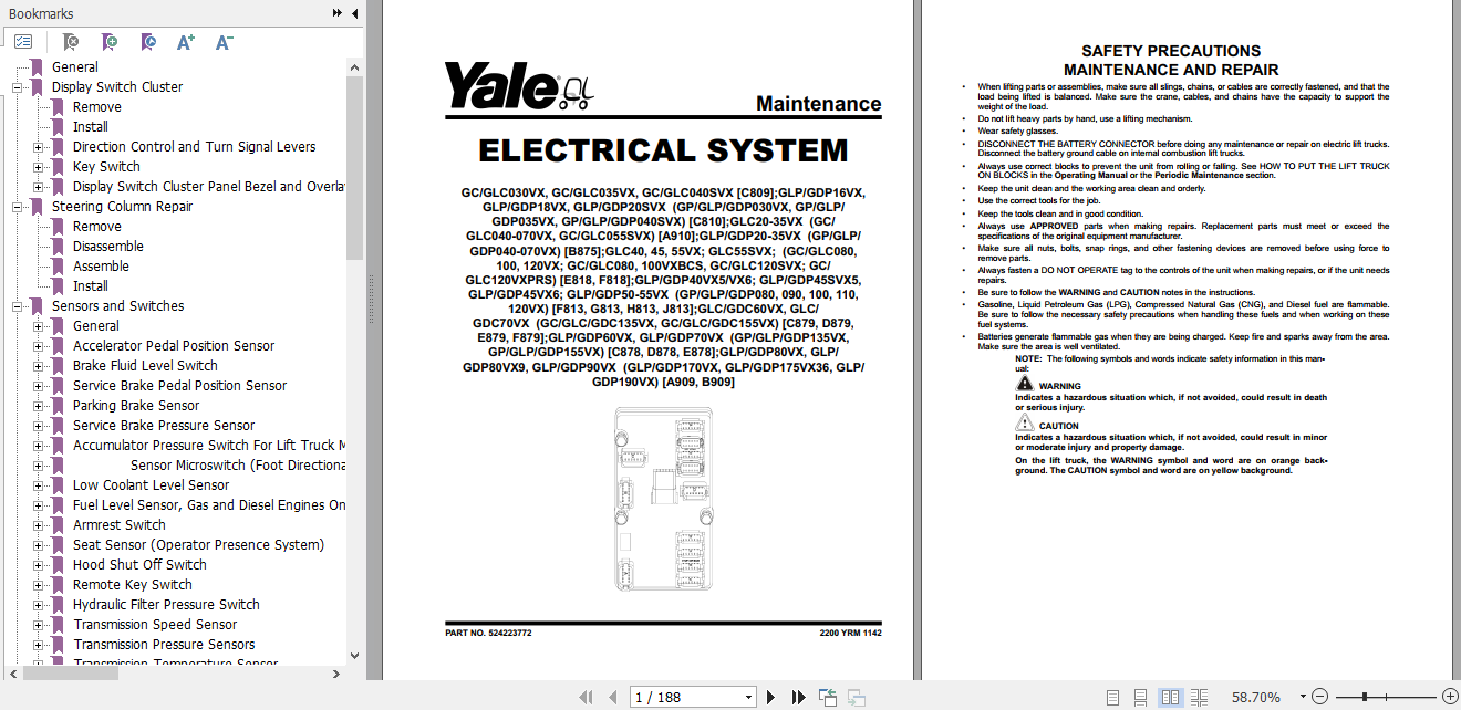 Yale Class 5 Internal Combustion Engine Trucks C810 GPGDPGLP030 040VXSVX Service Manual 2