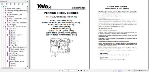 Yale Class 5 Internal Combustion Engine Trucks C813 GDP070 090LJ GDP100 120MJ Service Manual 1