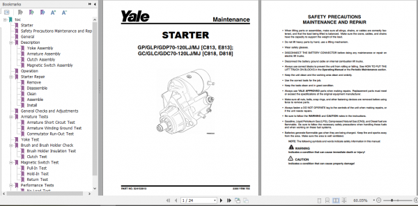Yale Class 5 Internal Combustion Engine Trucks C813 GDP070 090LJ GDP100 120MJ Service Manual 2